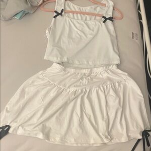 SHEIN White Skirt Set with Black Bow Accents
